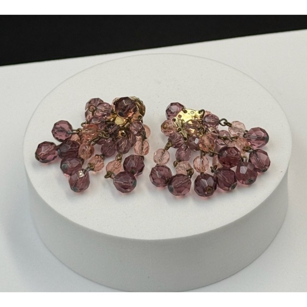 Vintage‎ Womens Purple Glass Amethyst Crystal Dangle Fashion Wedding Earrings